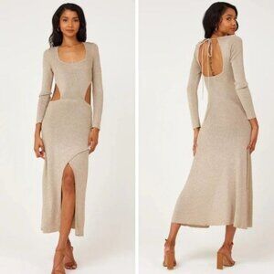 Misa Los Angeles Minka Gold Metallic Cutout Knit Asymmetrical Dress Large
